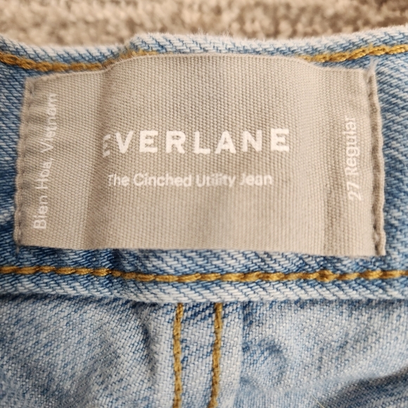 Everlane Cinched Utility Jeans Light Wash Back Belt Accent Wide Straight Leg 27 - Picture 4 of 10